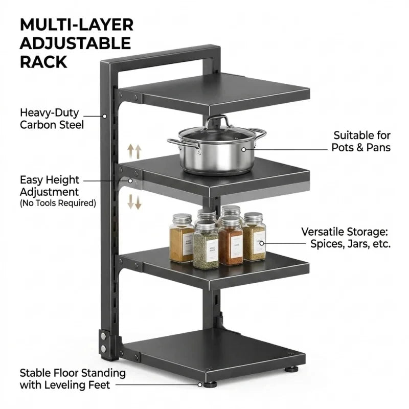 Adjustable Multi-Layer Under Sink Pot & Pan Organizer Rack Kitchen Storage Rack QXL