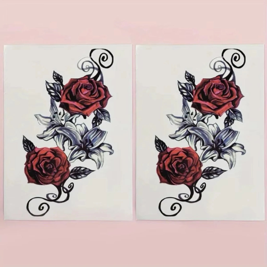 Red Rose & Snake Waterproof Temporary Tattoos | Transfer Set Temporary Tattoos QXL 2PC