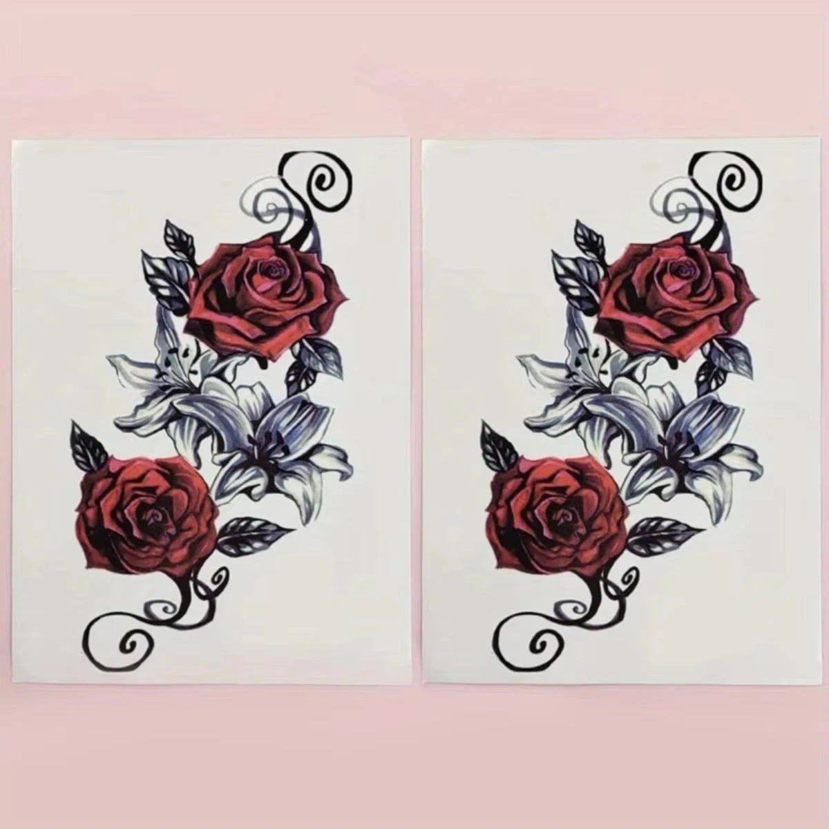 Red Rose & Snake Waterproof Temporary Tattoos | Transfer Set Temporary Tattoos QXL 2PC