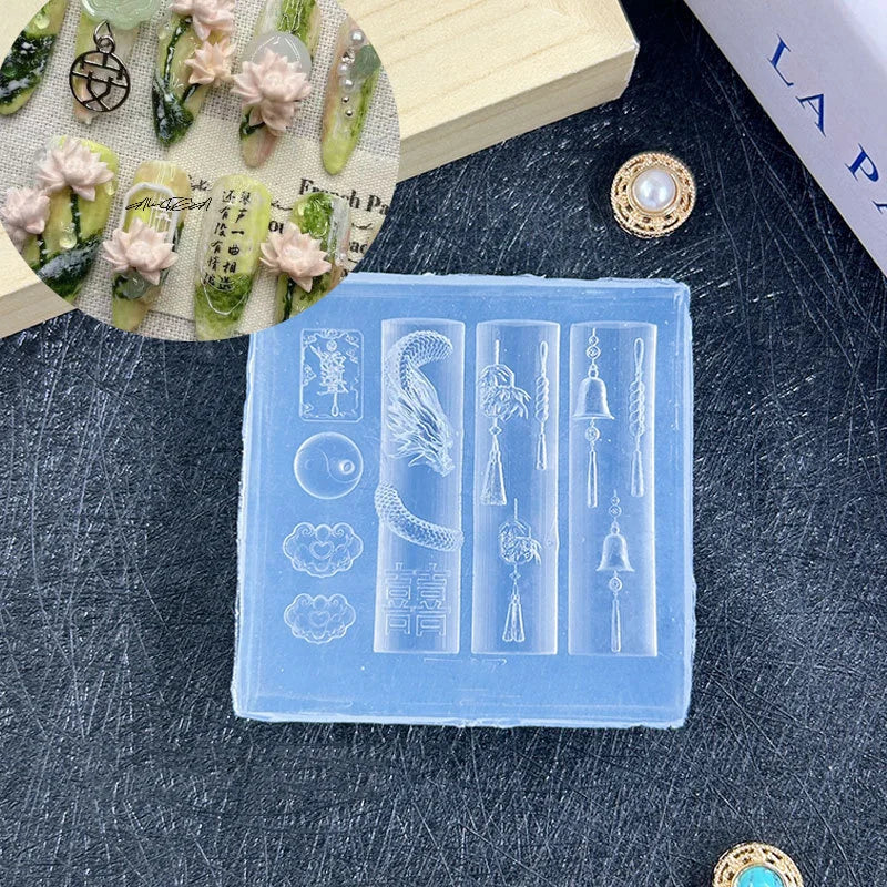 3D Chinese-Style Silicone Nail Art Mold | Dragon & Fan Designs Silicone Nail Mold QXL