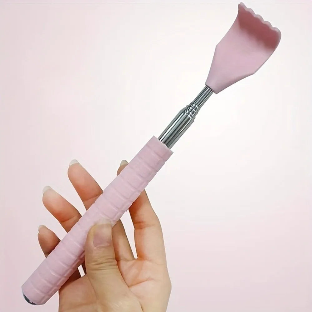 Telescopic Back Scratcher | Stainless Steel & Rubber Handle Back Scratcher Massager QXL Pink