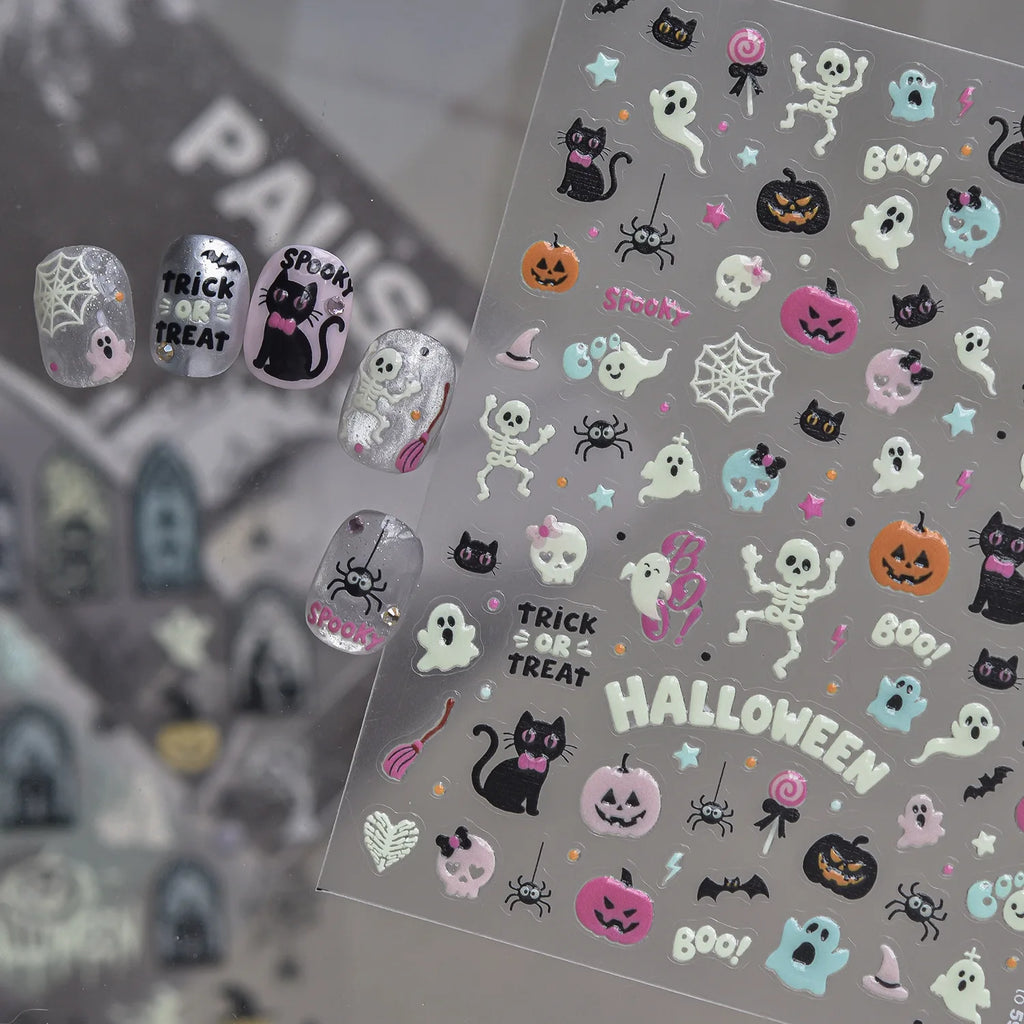 Glow-in-Dark Halloween 5D Nail Stickers | Spooky Decals Nail Stickers QXL