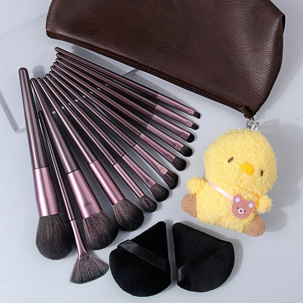 16-Pc Professional Makeup Brush Set with Bag & Charm Makeup Brush Set QXL