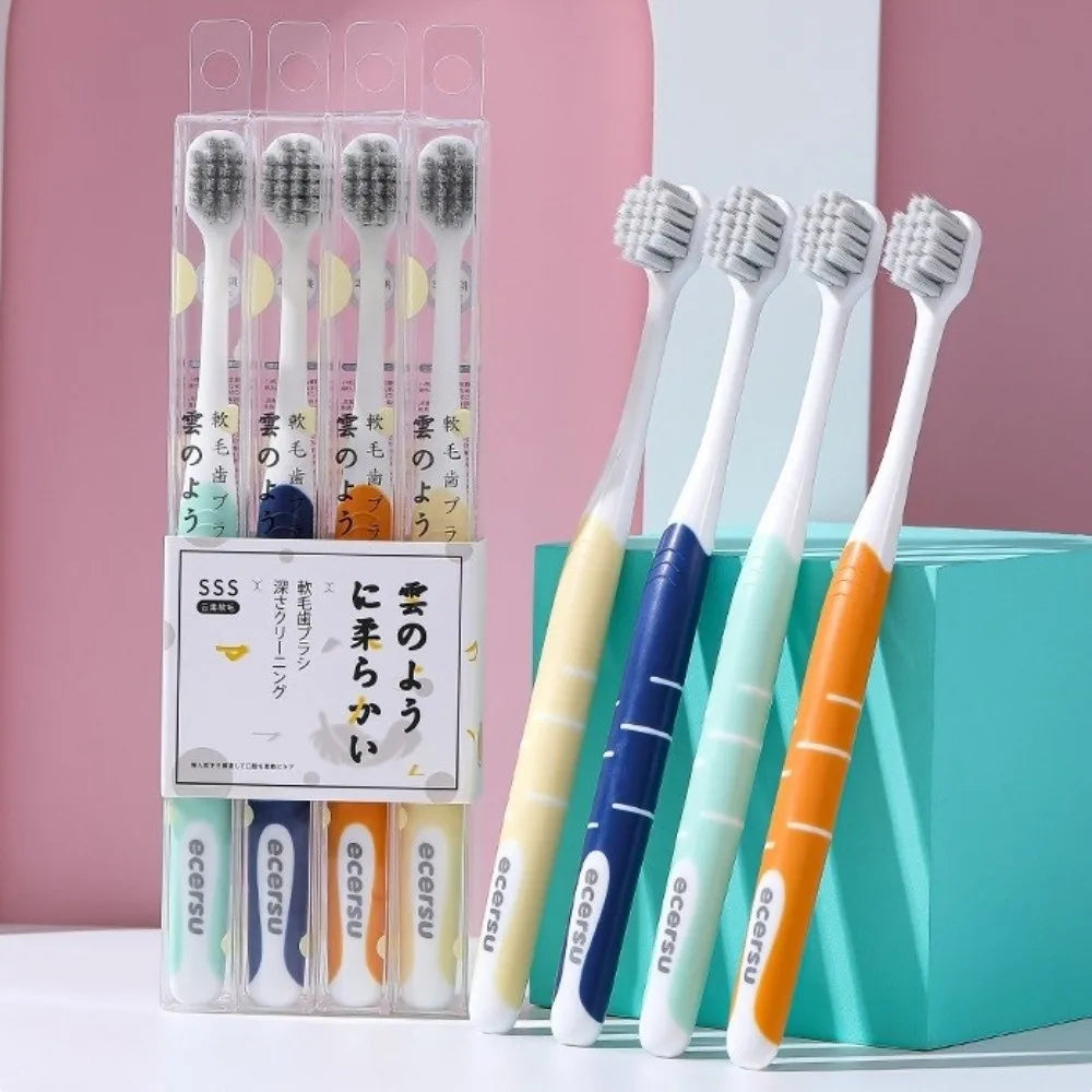 4-Pack Soft Bristle Toothbrush Set | Compact Head PP Handle Manual Toothbrush Set QXL