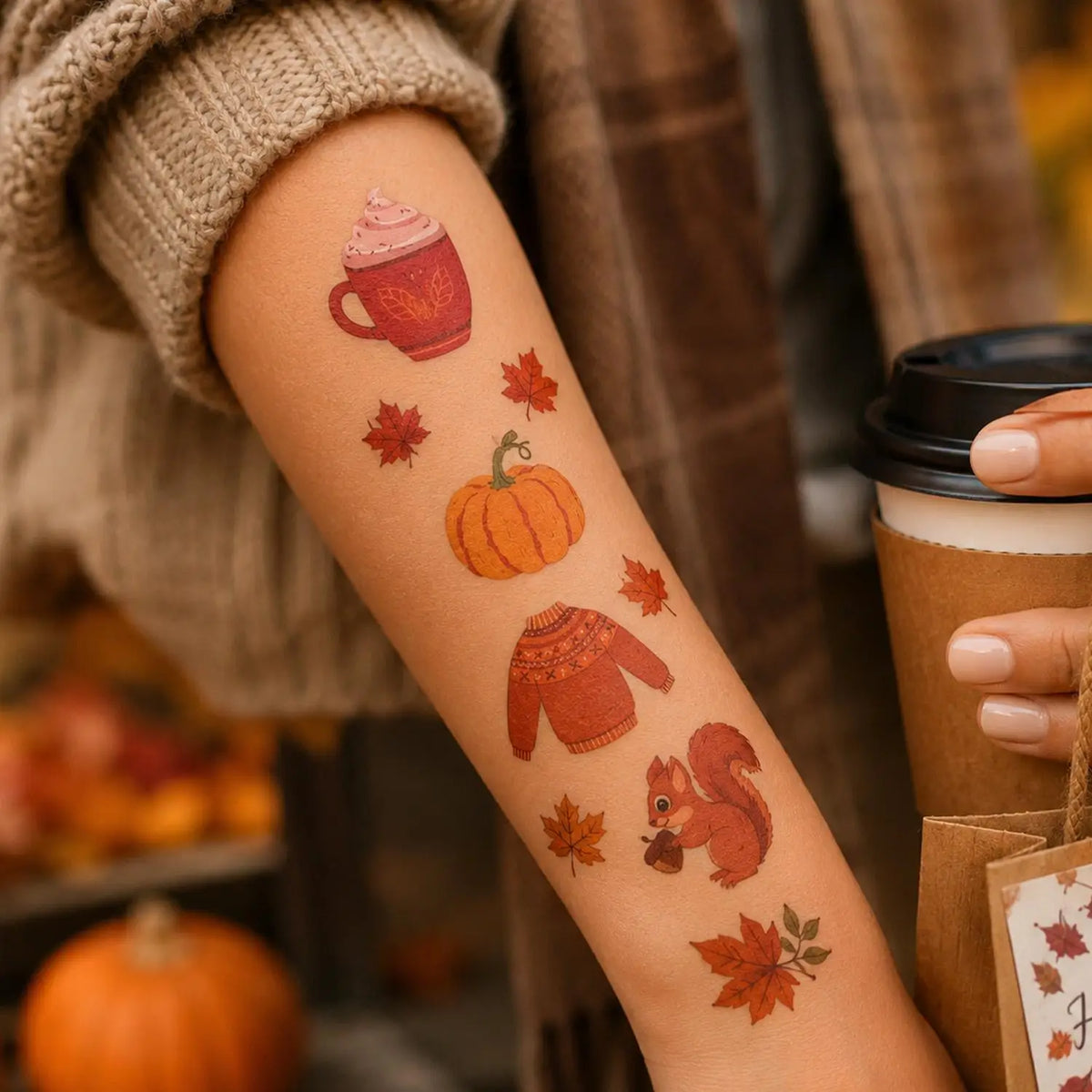 Thanksgiving Temporary Tattoos – 10-Sheet Autumn Harvest Set Temporary Tattoo Set QXL