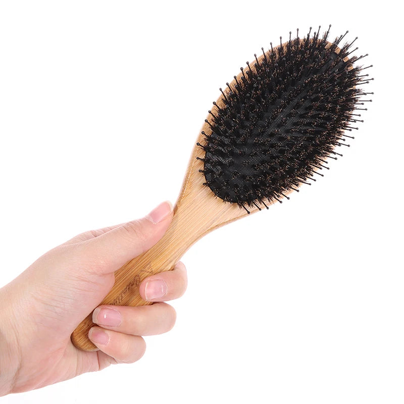 Bamboo Boar Bristle Hair Brush & Scalp Massage Comb Scalp Massage Hair Brush QXL