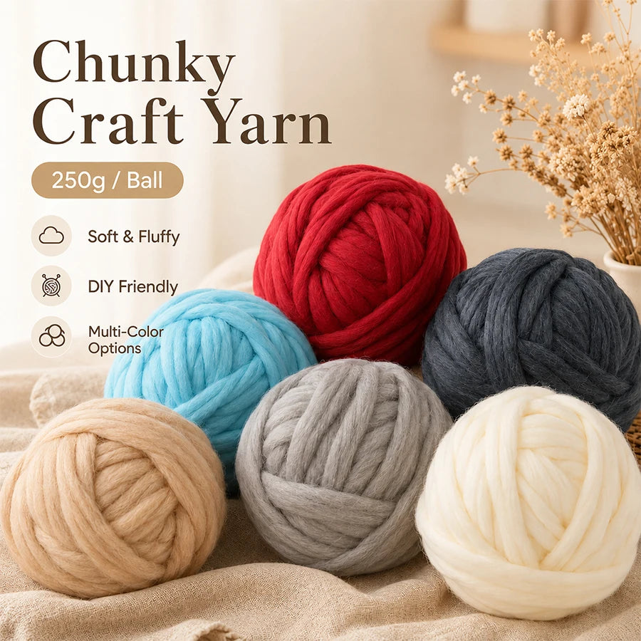 250g Chunky Bulky Craft Yarn Ball – Soft Fluffy Hand Knitting Chunky Craft Yarn QXL