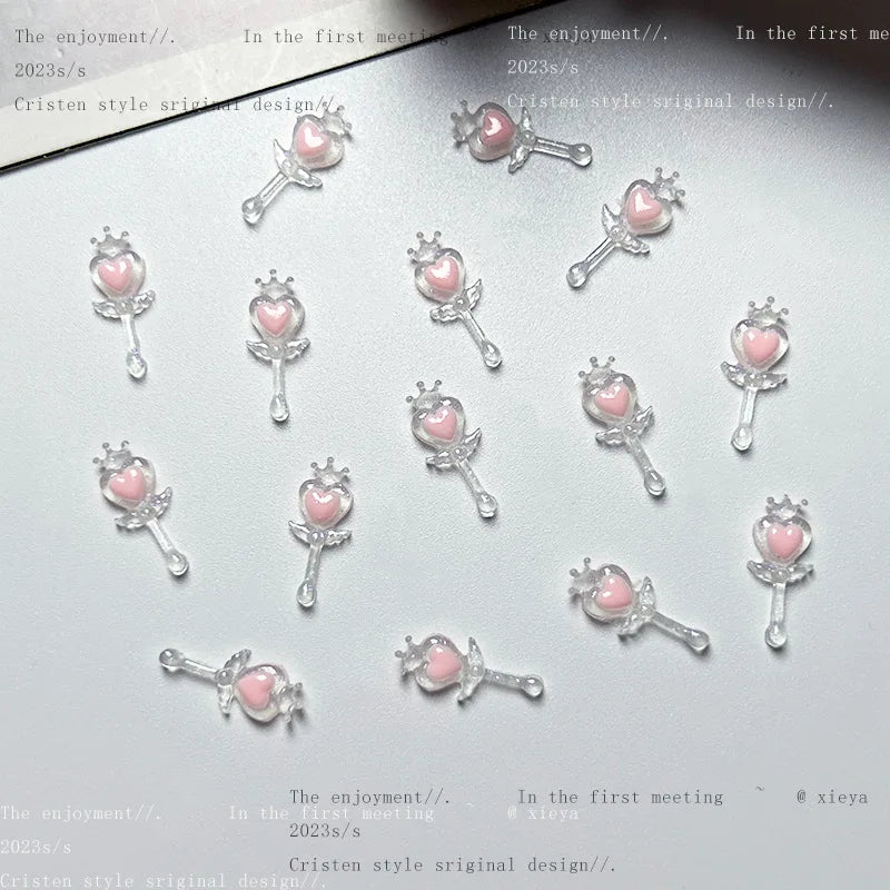 20-Pc 3D Kawaii Resin Nail Charms | Heart & Magic Wand DIY Nail Art Charms QXL 20pcs