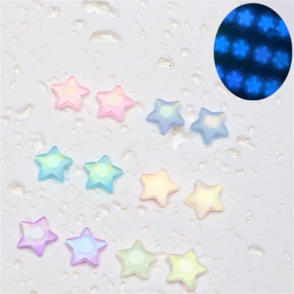 20-Pack Glow-in-the-Dark Star Moon Nail Charms | Resin DIY Nail Art Charms QXL