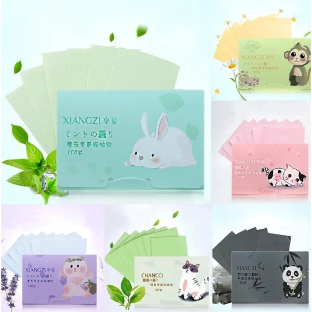 100-Pack Oil Blotting Sheets | Green Tea & Bamboo Charcoal Oil Blotting Sheets QXL