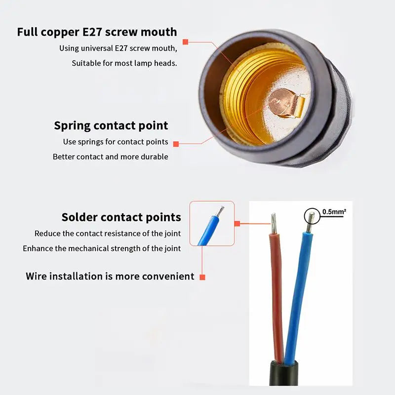 Waterproof E27 Lamp Holder with Power Cord | 220V Industrial Socket Lamp Holder Socket QXL