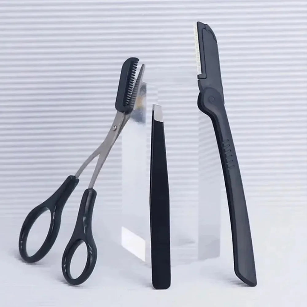3-Pc Stainless Steel Eyebrow Trimmer Set | Scissors, Comb & Tweezer Eyebrow Grooming Set QXL