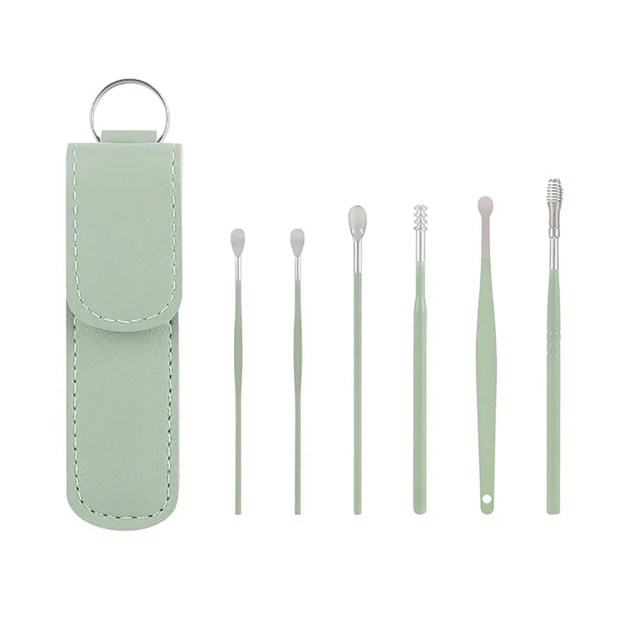 6-Piece Stainless Steel Ear Pick & Earwax Remover Set Ear Care Tool Set QXL Green