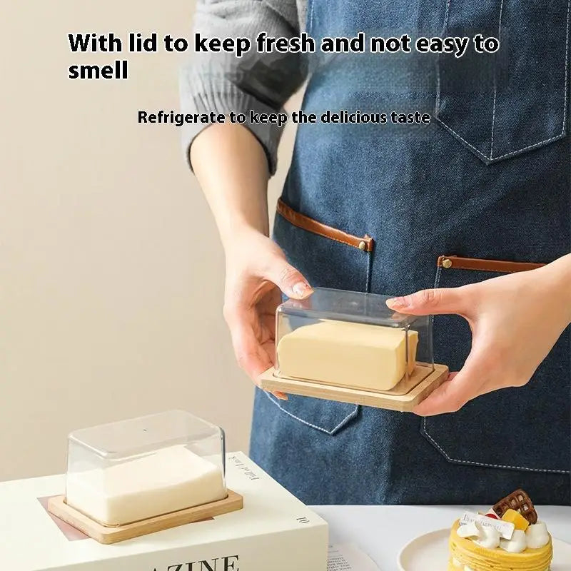 Bamboo Butter Dish with Clear Acrylic Lid | Kitchen Storage Butter Dish QXL