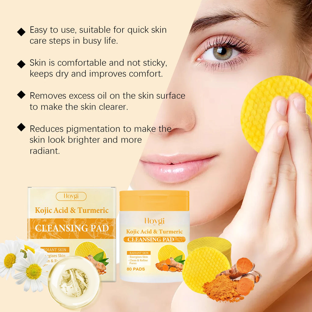 Turmeric Kojic Acid Cleansing Pads 80-Pack | Brighten & Exfoliate Facial Cleansing Pads QXL