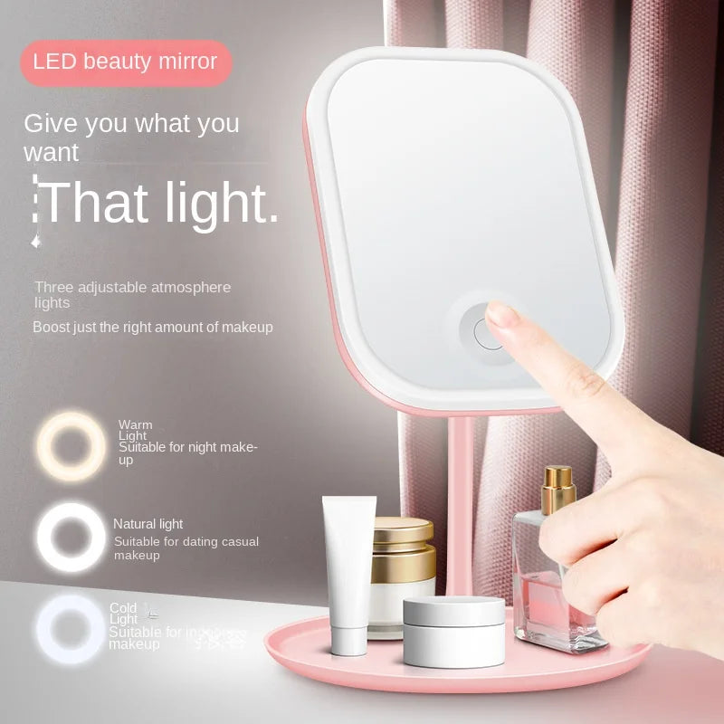LED Vanity Mirror | 3-Color Fill Light & USB Charging Desktop LED Vanity Mirror QXL