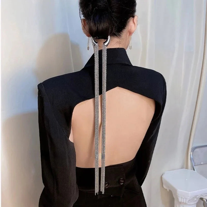 Silver Chain Tassel Hair Clip | Bridal Metal Ring Accessory Bridal Hair Clip QXL