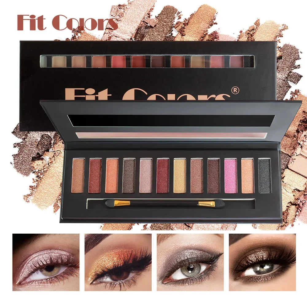 Fit Colors 12-Shade Matte & Shimmer Eyeshadow Palette | Contour Blush Eyeshadow Palette QXL