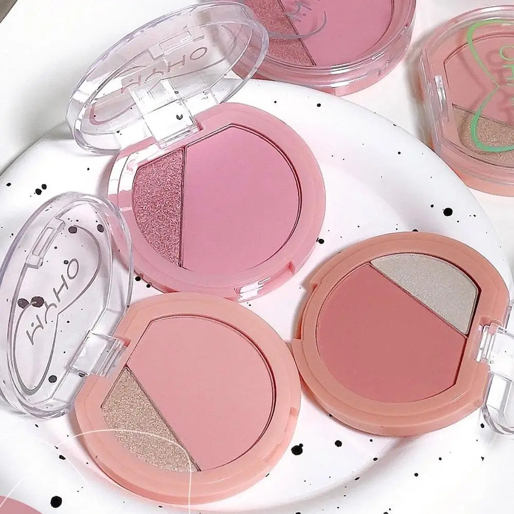 2-in-1 Blush & Highlighter Palette | Matte Shimmer Face Makeup Blush Highlighter Palette QXL