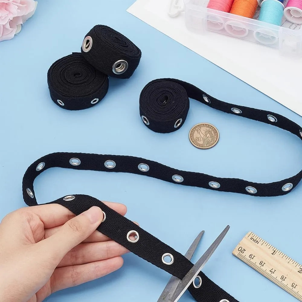 6 Yards Black Cotton Grommet Eyelet Twill Tape Trim – 3 Sizes Eyelet Trim Ribbon QXL
