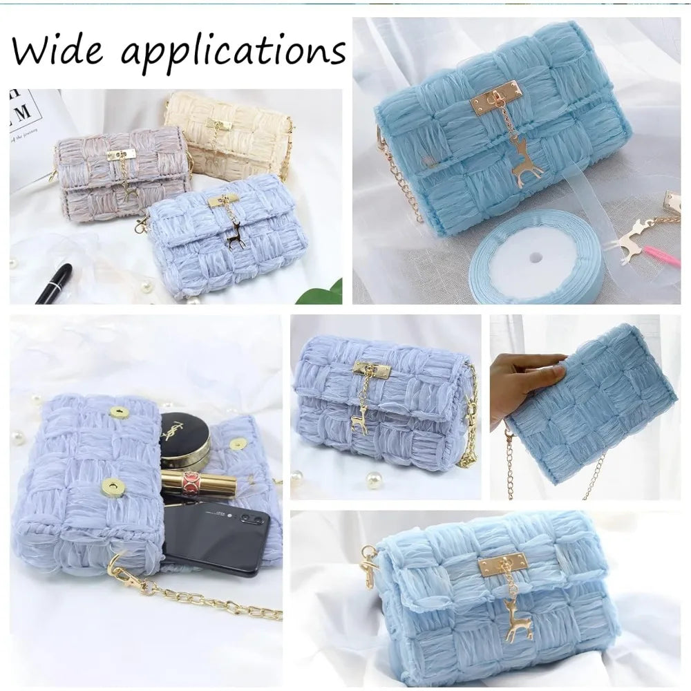 DIY Crochet Bag Kit – Mesh Canvas, Ribbon & Knitting Needles DIY Bag Craft Kit QXL