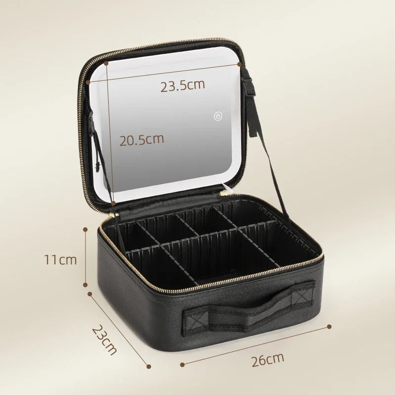 Waterproof Makeup Train Case with Mirror & Adjustable Dividers Makeup Train Case QXL black 3 E