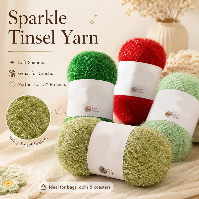 Colorful Sparkling Glitter Knitting Yarn | Soft Polyester Thread Decorative Craft Yarn QXL