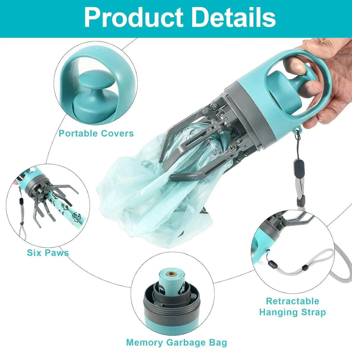 Dog Pooper Scooper with Built-In Bag Dispenser | 15 Bags Dog Waste Scooper QXL