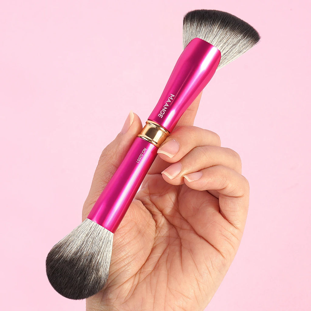 MAANGE Double-Ended Fan & Round Makeup Brush | Vegan Dual-Ended Makeup Brush QXL