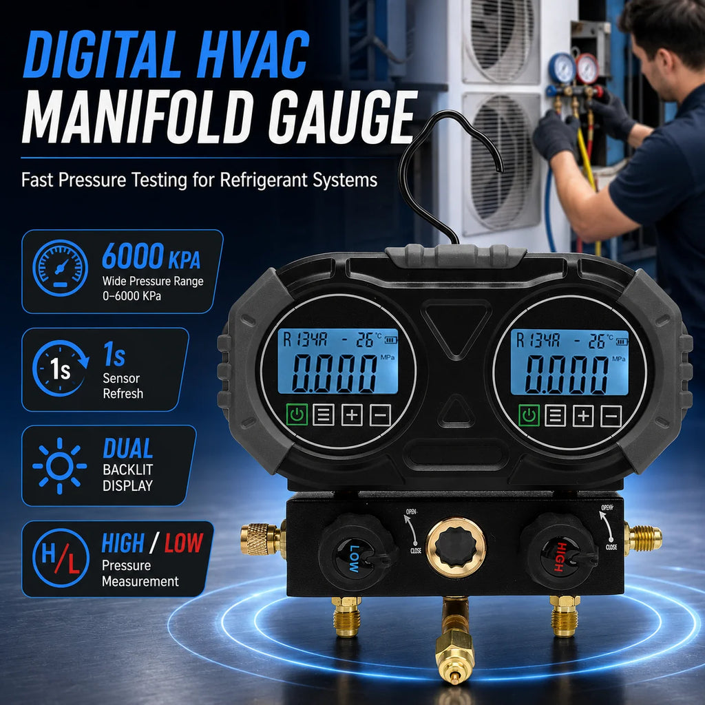 6000KPa Digital Refrigerant Manifold Gauge | HVAC AC Tester Digital Manifold Gauge QXL