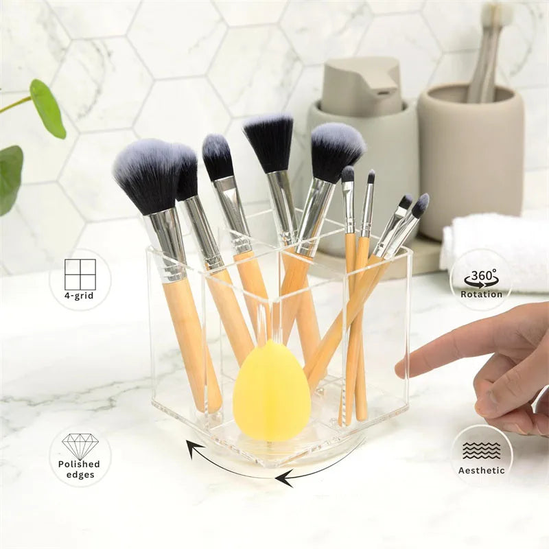 360° Rotating Acrylic Makeup Brush & Cosmetic Organizer Makeup Brush Organizer QXL