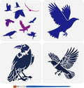 4-Pack Flying Crow Raven Stencils 11.8" | Reusable PET + Brush Painting Stencil Set QXL AECH04-13604
