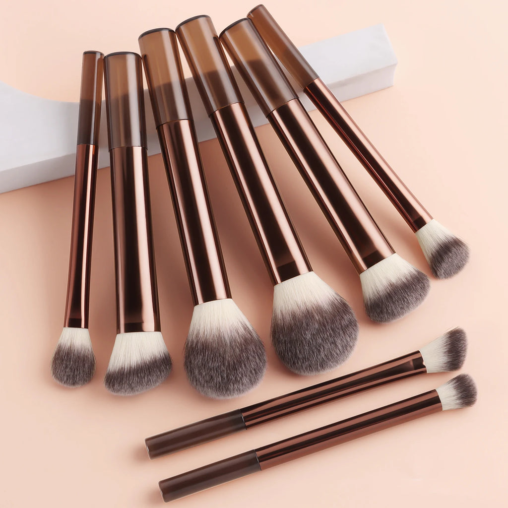 8-Pc Coffee Makeup Brush Set | Powder, Blush & Eyeshadow Kit Makeup Brush Set QXL