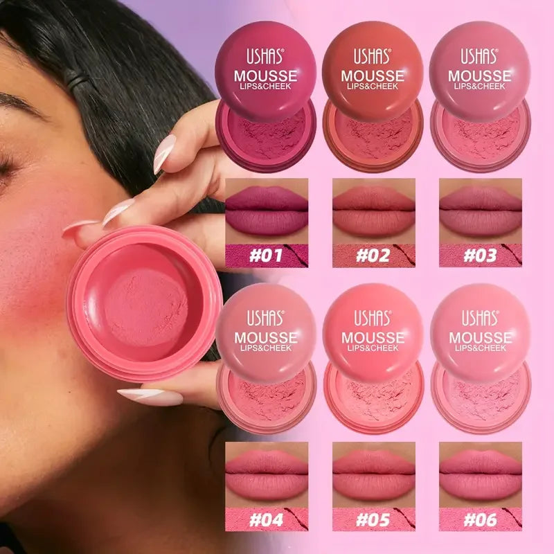 Velvet Mousse Blush & Lip Mud | 6 Shades, Long-Lasting Mousse Blush Tint QXL