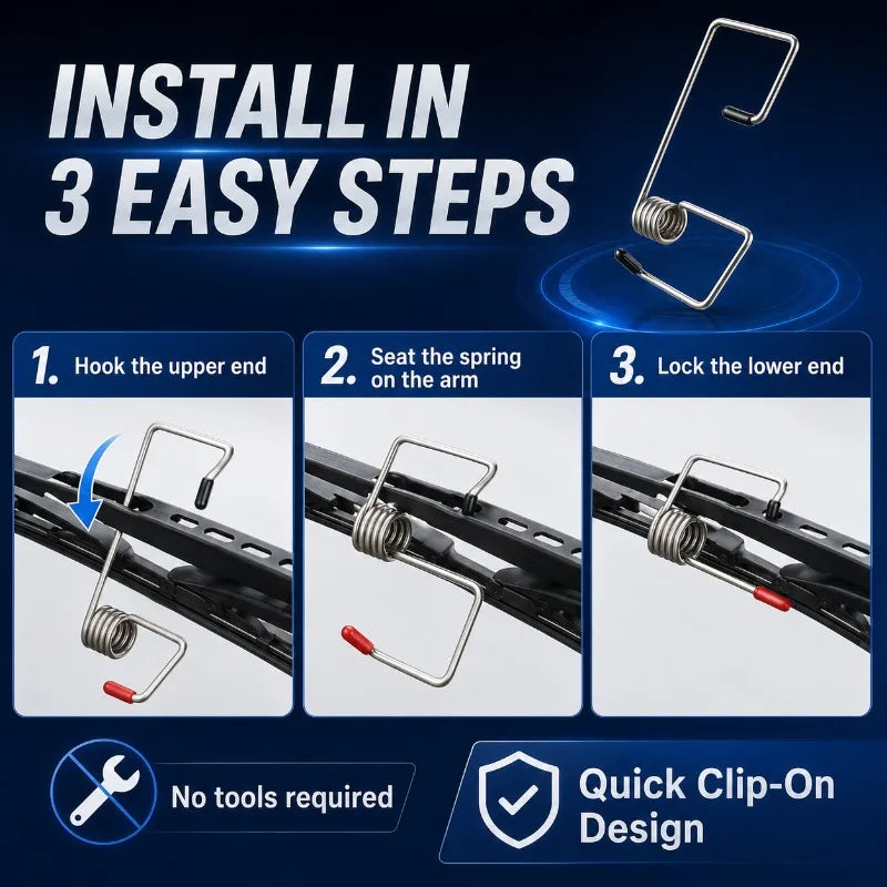 2-Pack Wiper Arm Booster Springs | Stainless Steel Clip-On Wiper Arm Booster QXL