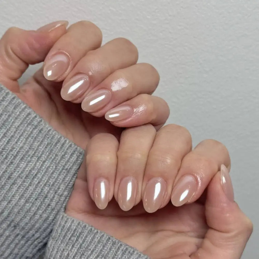 24-Pc Aurora Flower Almond Press-On Nails | French Tip Press-On Nail Set QXL