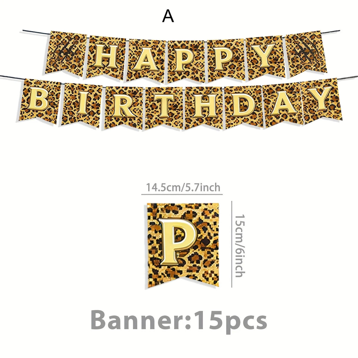 Leopard Print Birthday Party Supplies – Tableware, Flags & Banner Party Decoration Set QXL A