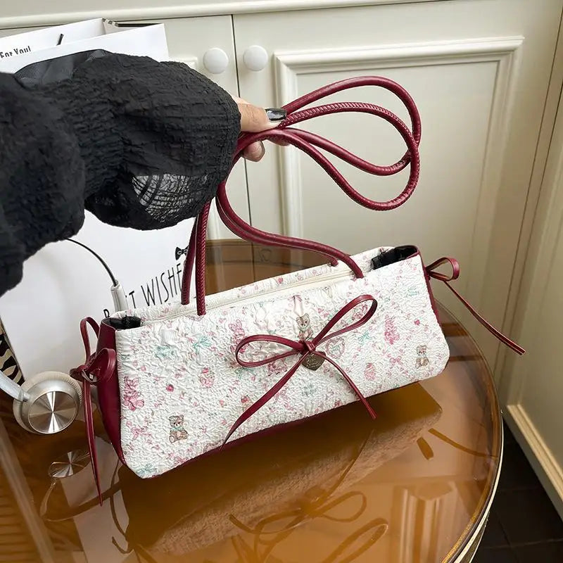 Sweet Bow Cartoon Print Shoulder Bag | Large Capacity Tote Shoulder Tote Bag QXL