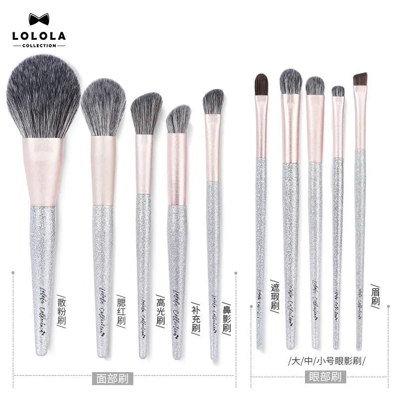 LOLOLA 10-Pc Pro Makeup Brush Set | Soft Wool Fiber Bristles Makeup Brush Set QXL