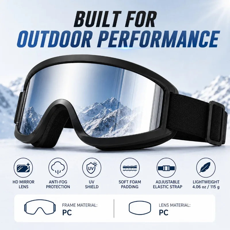 Adult Ski Goggles HD PC Lens – Windproof Snowboard & Riding Ski Goggles QXL