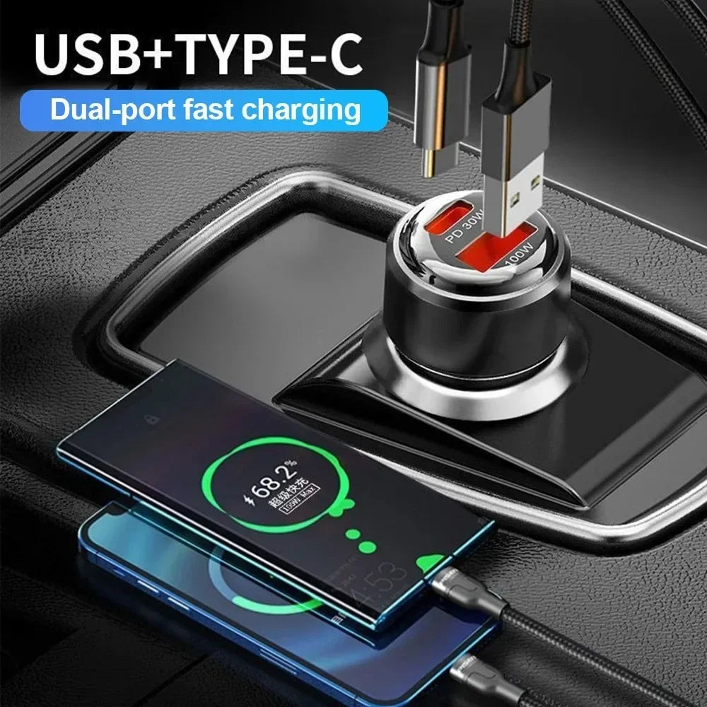 130W Mini Car Charger QC3.0 USB-C PD Fast Charging Car Charger Adapter QXL