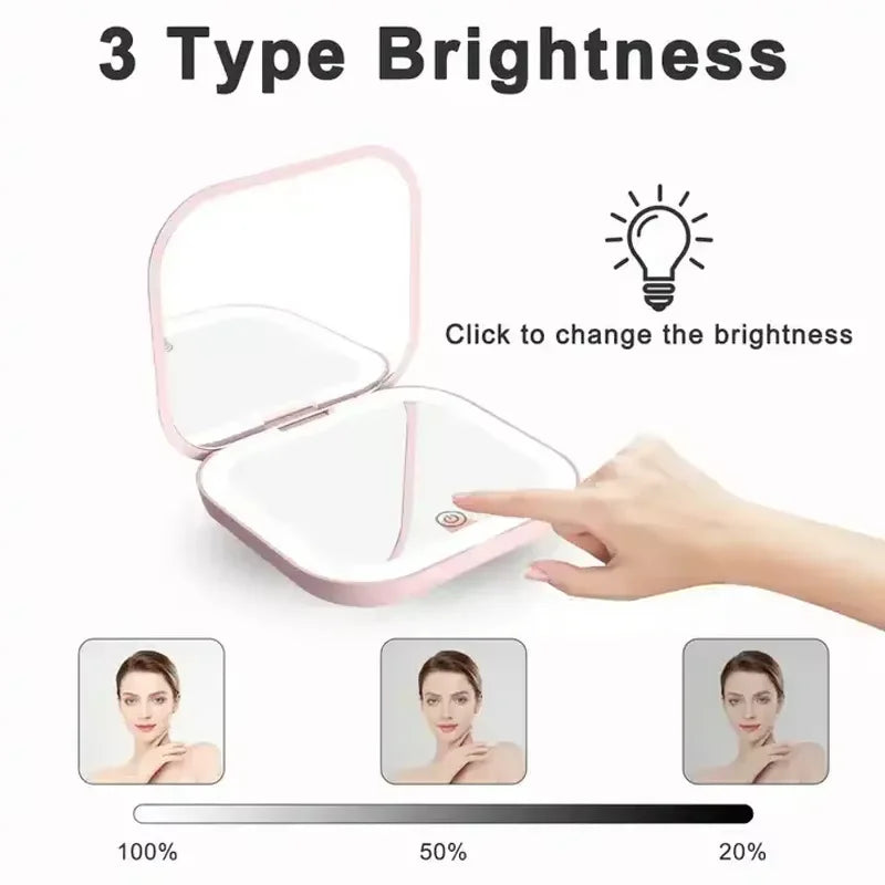 2X Magnifying LED Compact Makeup Mirror | Portable Folding LED Compact Mirror QXL
