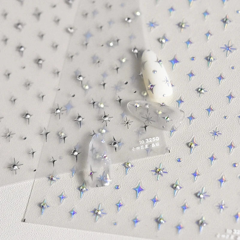 5D Laser Gold Silver Star Rhinestone Self-Adhesive Nail Stickers Nail Art Stickers QXL