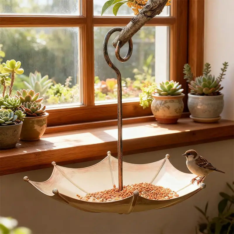 Weatherproof Hanging Iron Bird Feeder | Large Outdoor Tray Hanging Bird Feeder QXL one size Gold