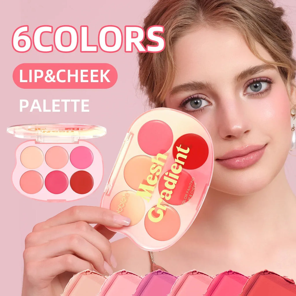 6-in-1 Blush Palette – Highlighter, Contour & Lip Color Blush & Lip Palette QXL