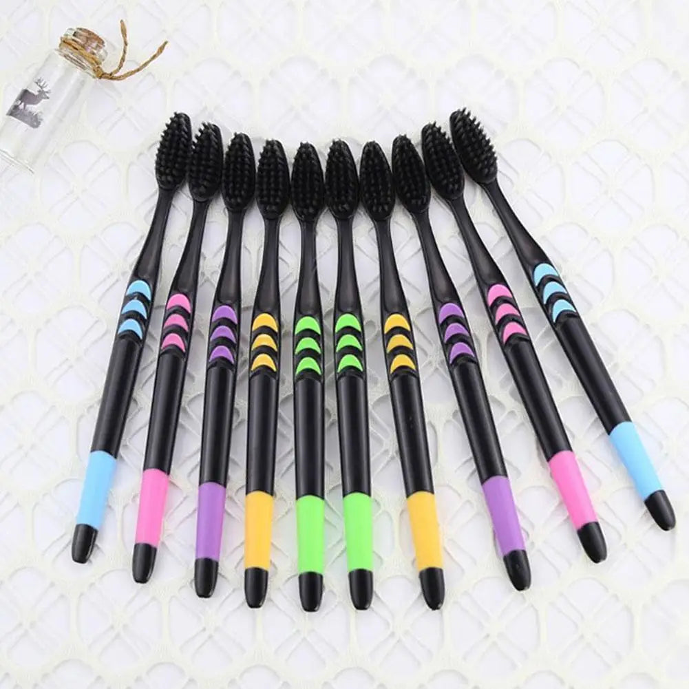 10-Pack Bamboo Charcoal Soft Bristle Toothbrush Set Toothbrush Set QXL