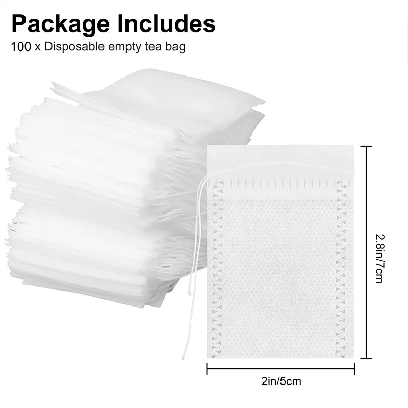100-Pack Disposable Drawstring Tea Bags | Loose Leaf Filter Tea Filter Bags QXL 100PCS