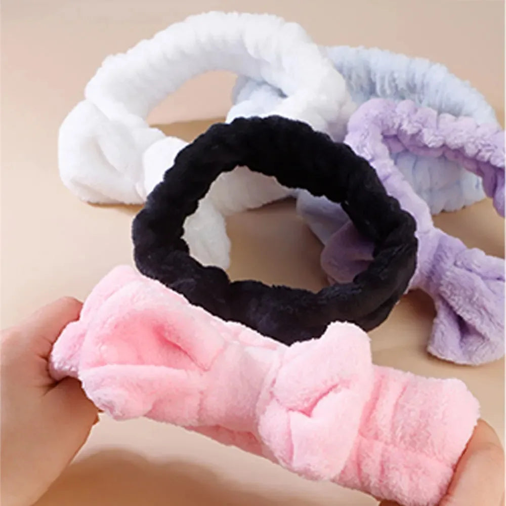 4-Piece Spa Headband & Wristband Set | Soft Plush Face Wash Spa Headband Set QXL