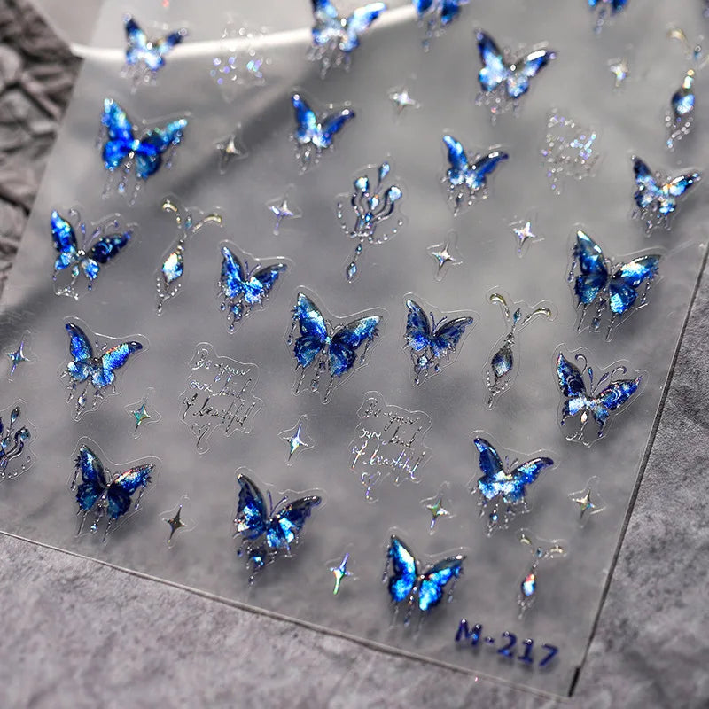 5D Glitter Blue Butterfly Nail Art Stickers | Self-Adhesive Decals Nail Art Stickers QXL