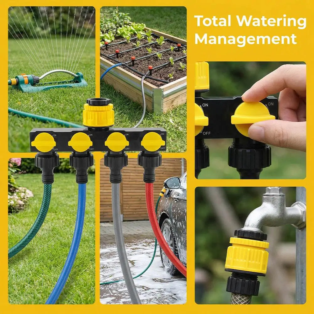 4-Way Garden Hose Splitter | 1 In 4 Out Water Divider & Valves Garden Hose Splitter QXL